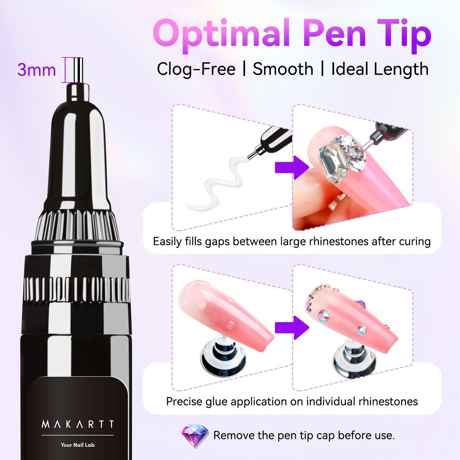 Makartt Makartt Nail Rhinestone Glue Gel, Upgrade Gel Nail Glue with Brush Pen Tip Super Strong Adhesive Precise for Nail Charms Crystals Rhinestone Beads Flower 3D Decorations 8ml*2
