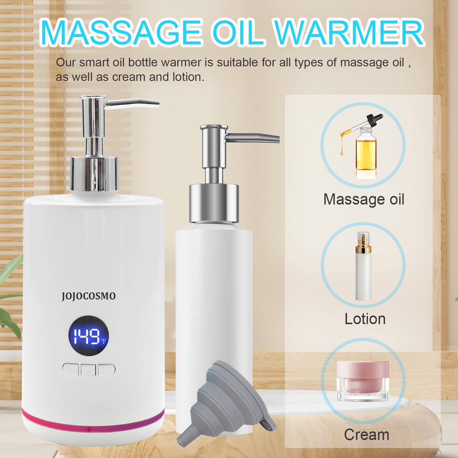 JOJOCOSMO Massage Oil Warmer with Two Oil Bottle Dispenser,Spa Oil Warmer, Salon Equipment Dispenser Heater, with Gradient Atmosphere Lamp and Funnel, / Switchable Display, for Home Pro Salon Spa Massage