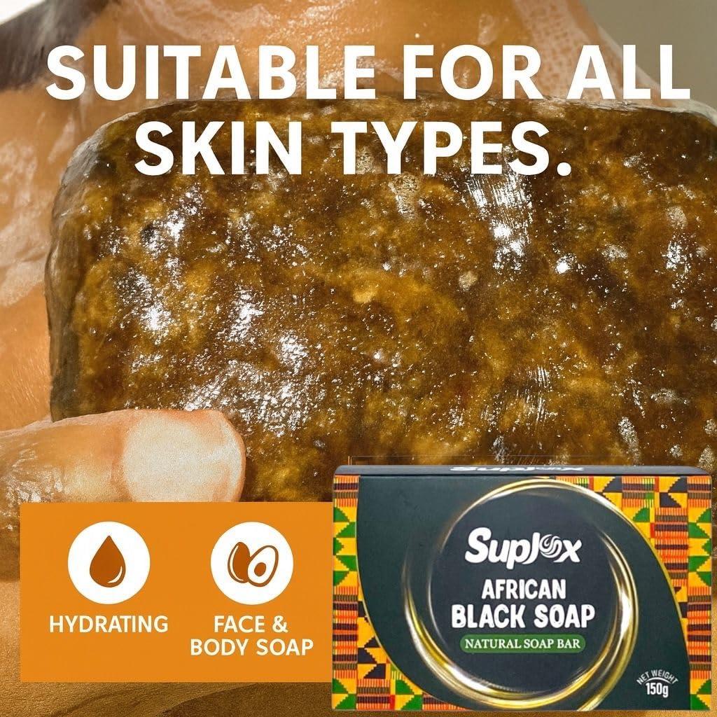 Suplox Raw African Black Soap Bar Black African Soap for oily Skin, Scars, Dark Spots | Perfect for Pimples, Blackhead, Face & Body Wash | Face and Body Wash Soap 1 Count.