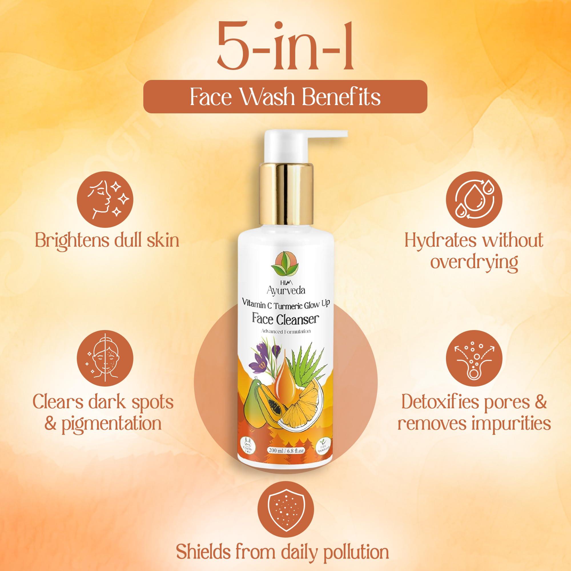 HIM AYURVEDA HIM AYURVEDA VITAMIN C FACE WASH ERICHED WITH LEMON, HONEY,PAPAYA,TURMERIC, ALOE VERA AND KASHMIRI SAFFRON - NO PARABENS, SULPHATE, SILICONES, 200ML