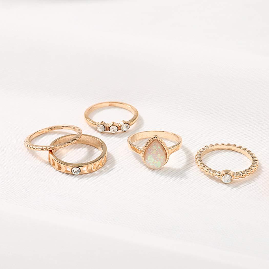 Edary Edary Boho Drop Water Gemstone Rings Set Crytsal Joint Knuckle Ring Gold Rings for Women.(5PCS)