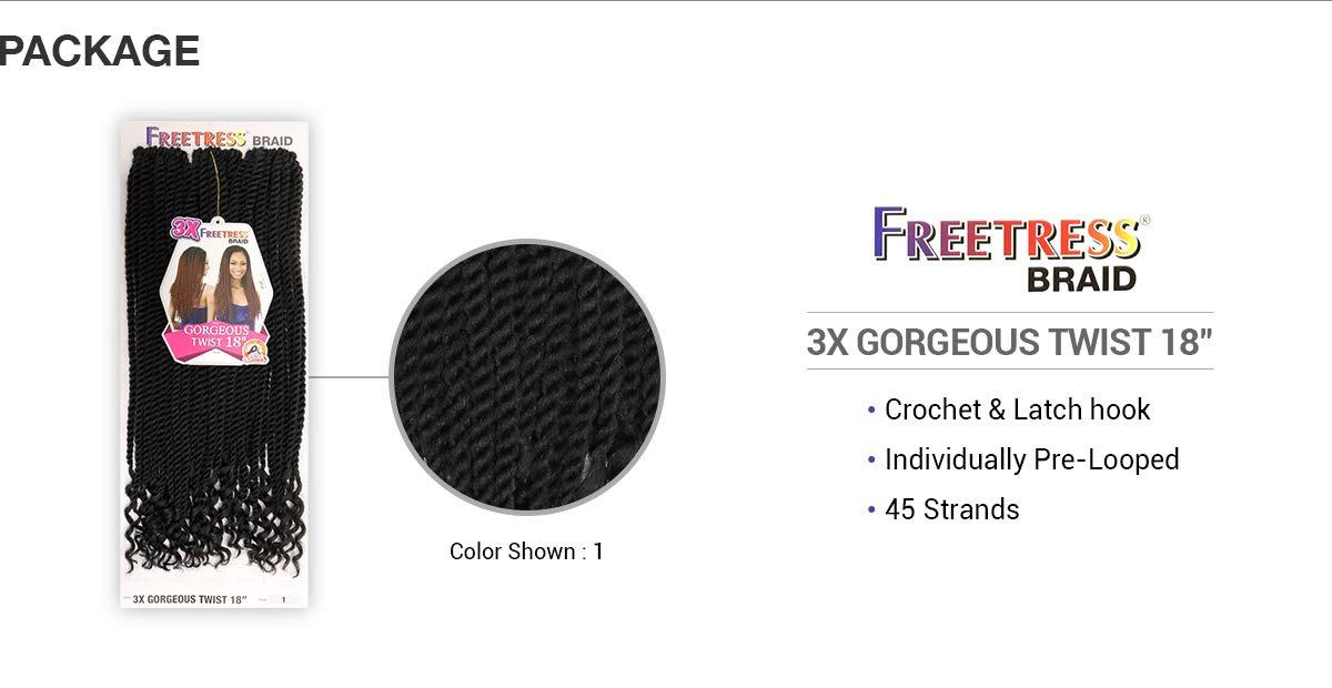 FreeTress Braids Freetress Synthetic Pre Looped Crochet Braid 3X GORGEOUS TWIST 18" (1 Jet Black)