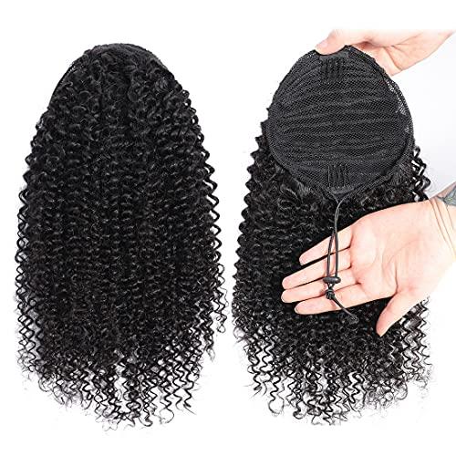 R RACILY HAIR Curly Human Hair Ponytail with Wrap Drawstring 3C Brazilian Hair Weave Natural Color Afro Kinky Curly Hair Piece Clip-in Extensions Hair Pieces for Women (24 Inch, Curly)