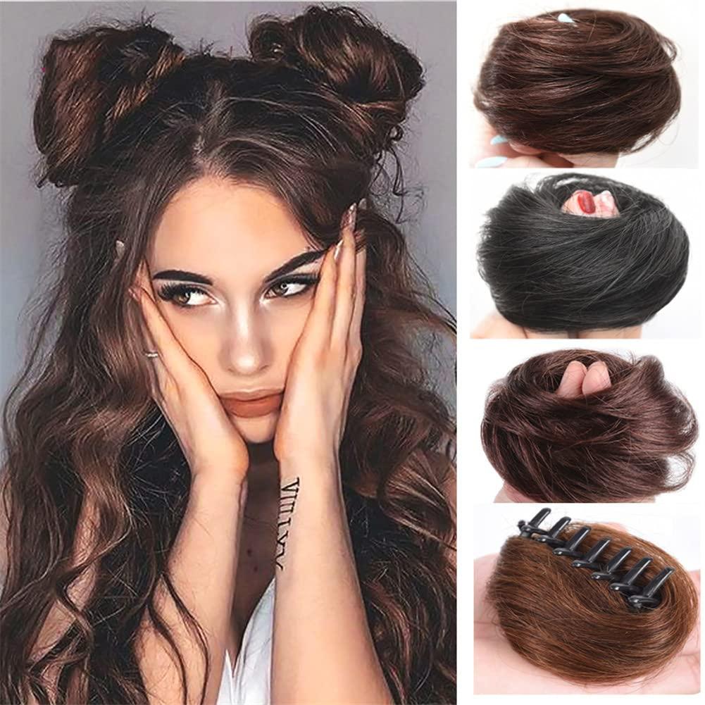 Vsadsau Vsadsau Short Curly Chignon Clip-On Hair Synthetic Elastic Band Hair Bun Donut Roller Bun Claw Clip Hairpiece For Women
