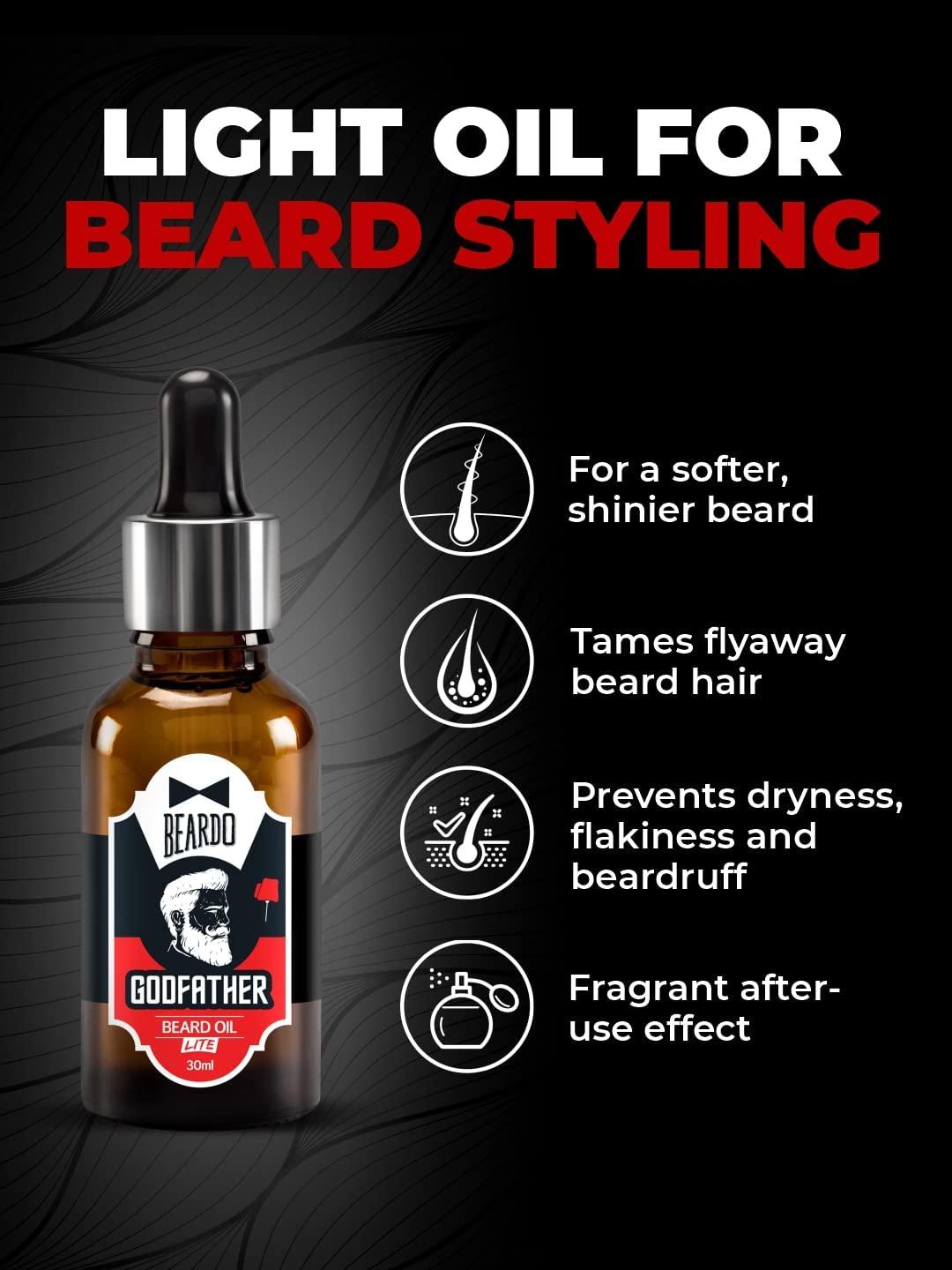 mDerma mDerma Beard Oil for men - Godfather Lite Beard and Moustache Oil | Non-Sticky, Light; Almond Oil, Aloe vera, Vitamin E; Shiny Nourished Beards, 30 ml, 1.01 Fl Oz