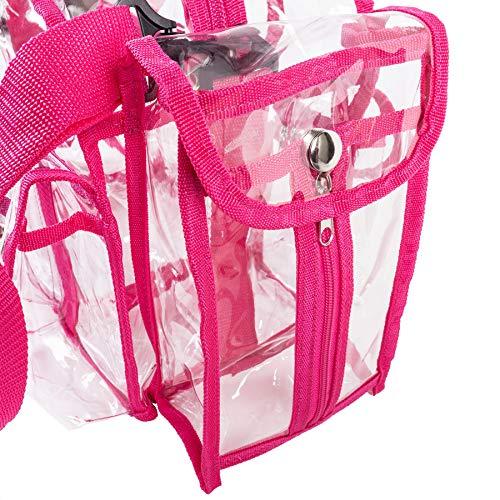 SHANY SHANY Clear PVC Makeup Bag - Large Professional Makeup Artist Rectangular Tote with Shoulder Strap and 5 External Pockets - PINK