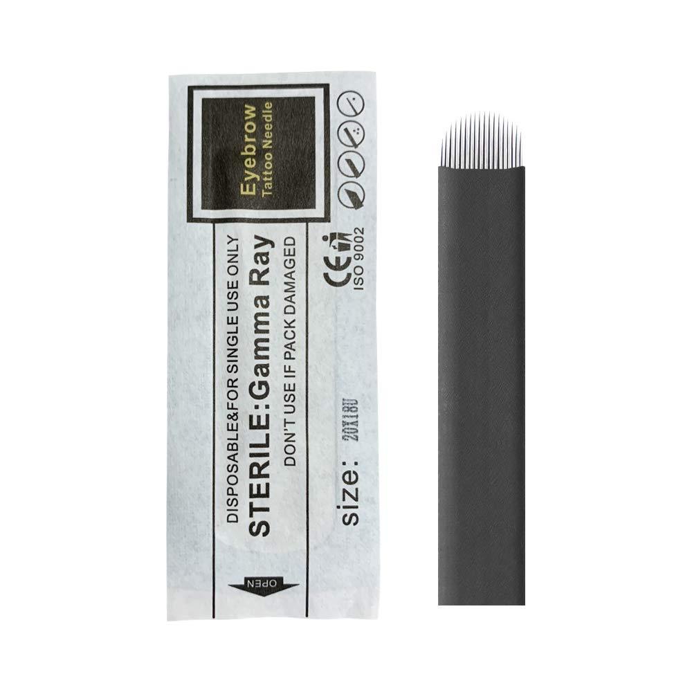 PMU Beauty 100PCS Black Flex Microblading U shape 18U Eyebrow Needles with 0.20mm Diameter 3D Embroidery for Tattoo Manual Pen Tattoo Inks Disposable Safe Healthy Tools (3 Sizes, U18)