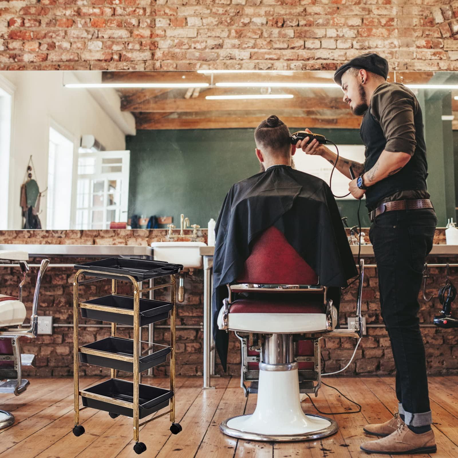 QQXX 4/5 Tier Beauty Salon Rolling Trolley Cart,Hair Salon Trolley Cart with Lockable Wheels,Stylist Hairdresser Storage Tool Carts for Office Home,Classic Salon Rolling Storage Trolley(4 Tiers, Gold)