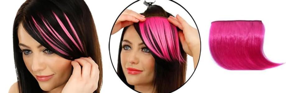 Belle G Belle G Clip In Rainbow Hair Fringe Bang, Human Hair, Side Swept Style (Light PINK)