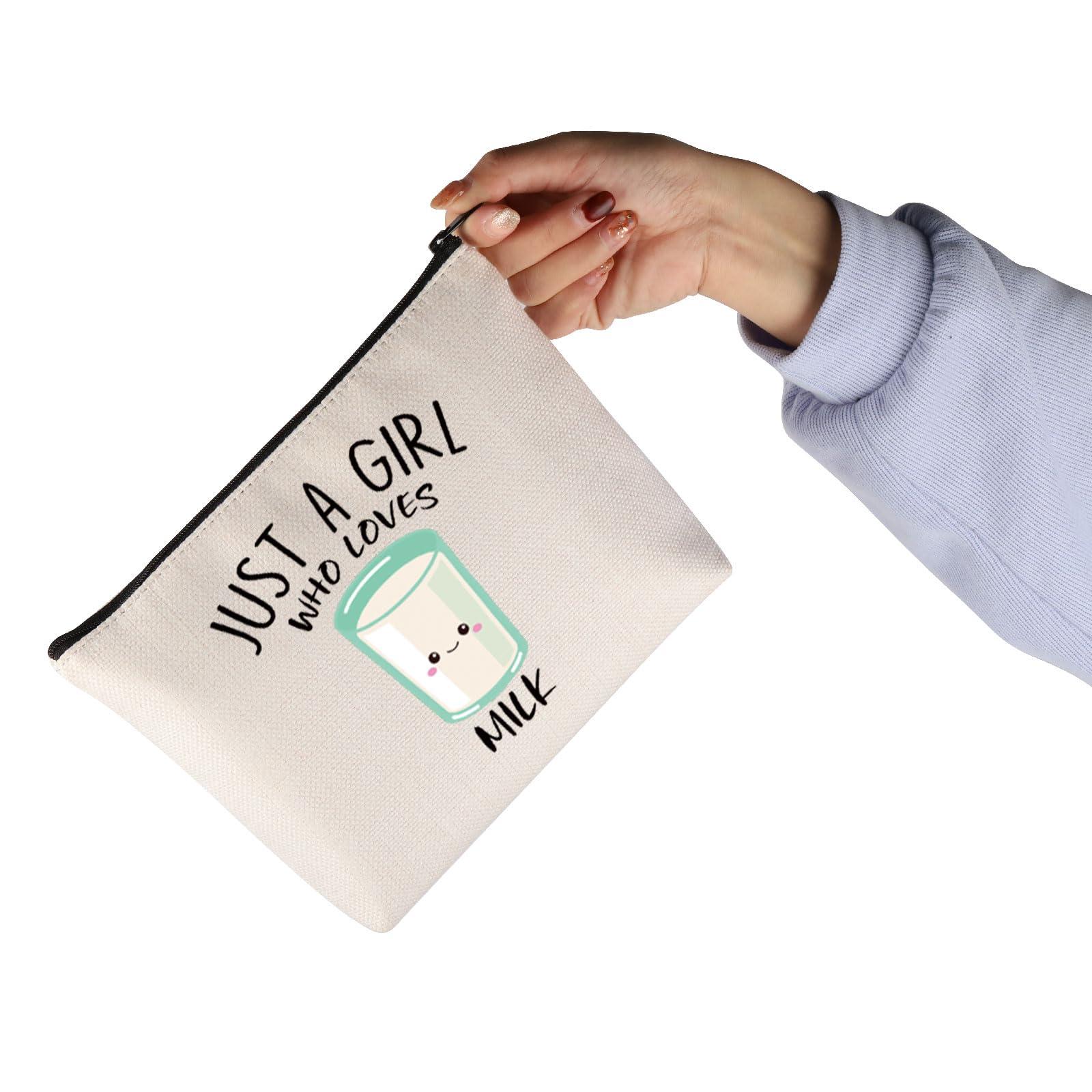 JNIAP Milk Gift Just A Girl Who Loves Milk Cosmetic Bag Cow Milker Gift (Who Loves Milk Bag)