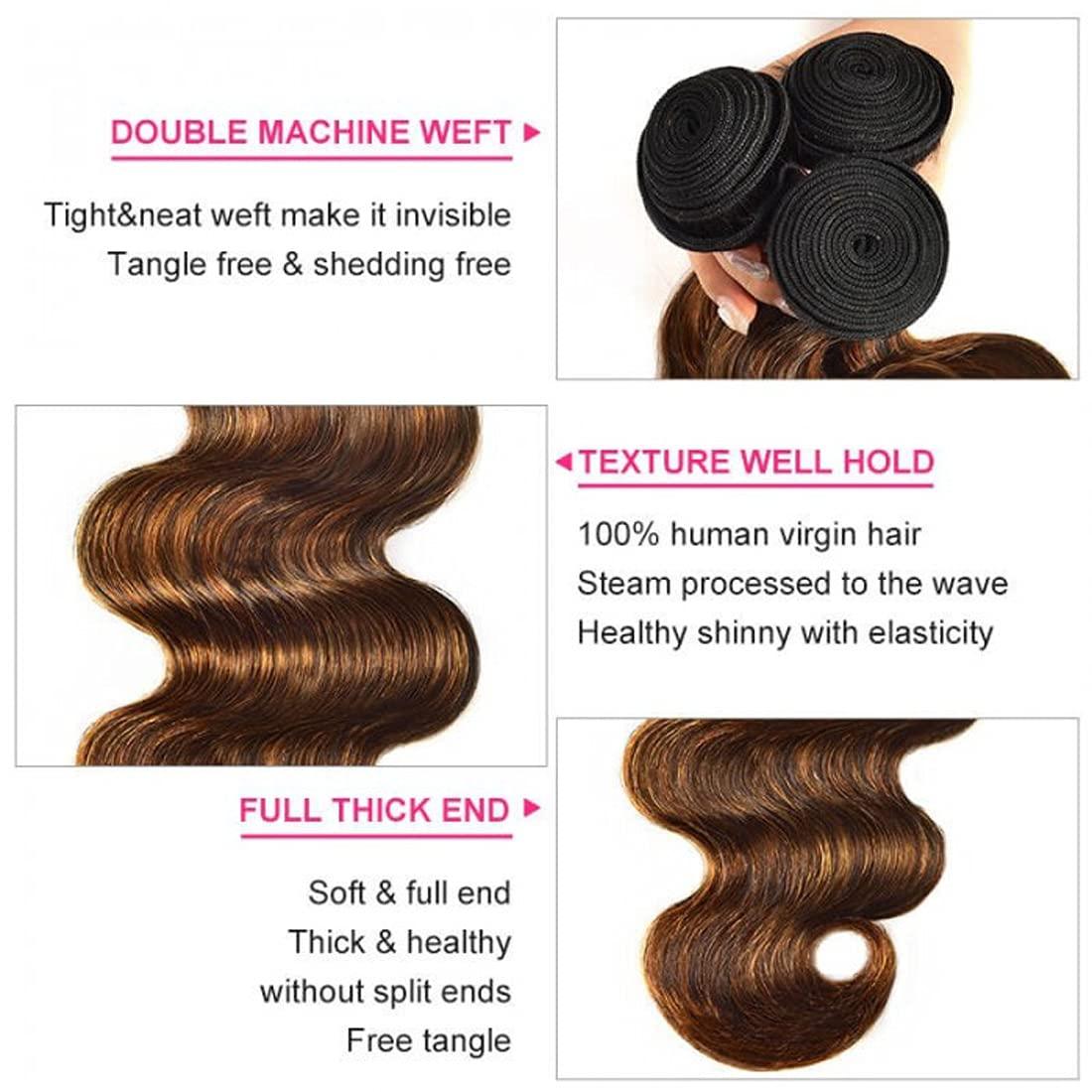 Beauty Forever Beauty Forever Ombre Highlight Brazilian Body Wave Virgin Hair 3 Bundles 14 16 18 Inch,Ombre Blonde Remy Human Hair Wavy Weaves Hair Extentions Color FB30