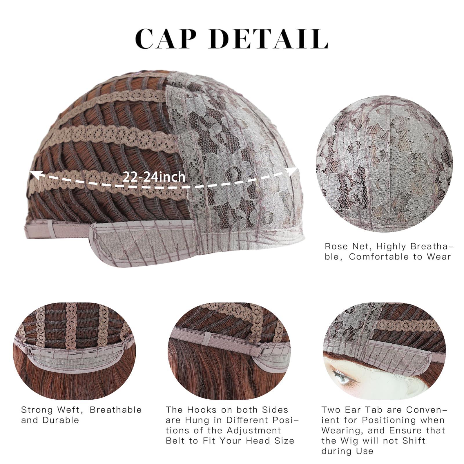 PARK YUN PARK YUN Long Wavy Reddish Brown Wigs With Bangs 28 Inch Chocolate Brown Side Part Curtain Bangs Heat Resistant Synthetic Wig Natural Looking Wigs for Women Daily Party Use