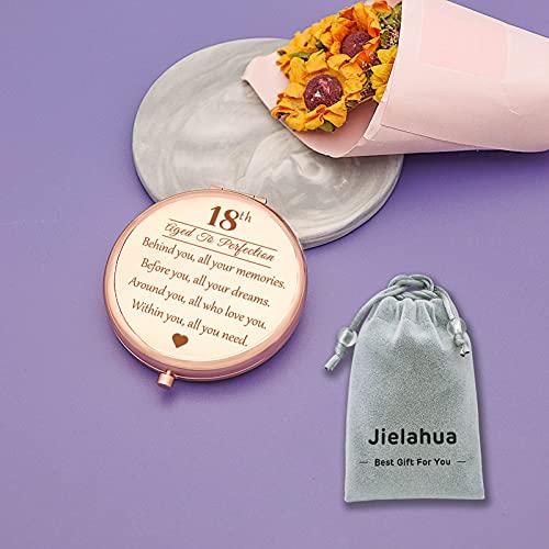 Jielahua 18th Birthday Gifts for Daugter Sister Granddaughter Niece Bestie, Rose Gold Travel Compact Mirror Gifts for 18 Years Old Girls, 18th Inspirational Birthday Gift for Girls, 18th Present for Her