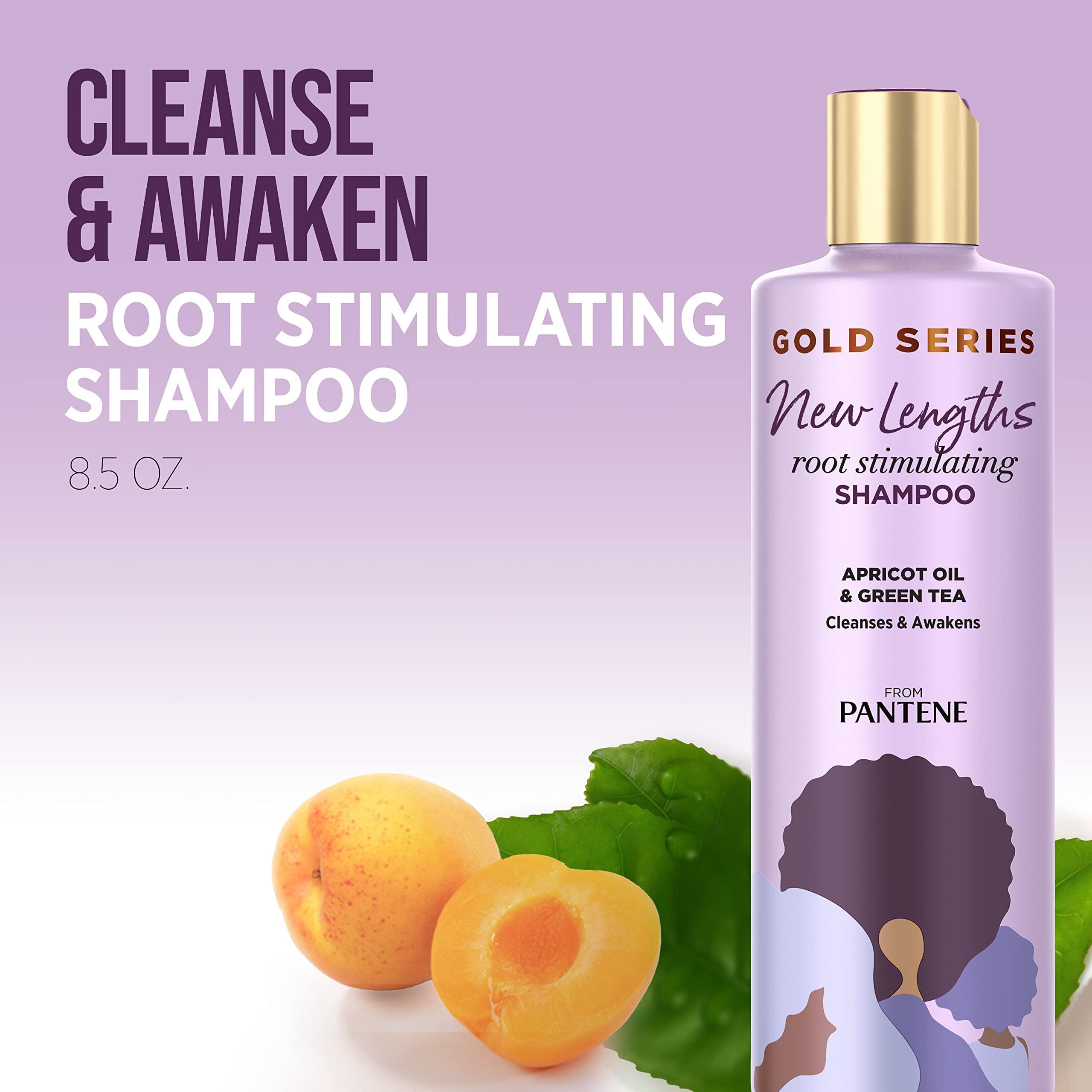 Pantene Pantene Gold Series New Lengths Root Stimulating Shampoo with Apricot Oil & Green Tea, for Natural, Textured, Curly, and Coily Hair, Sulfate-Free, Paraben Free, 8.5 Fl Oz