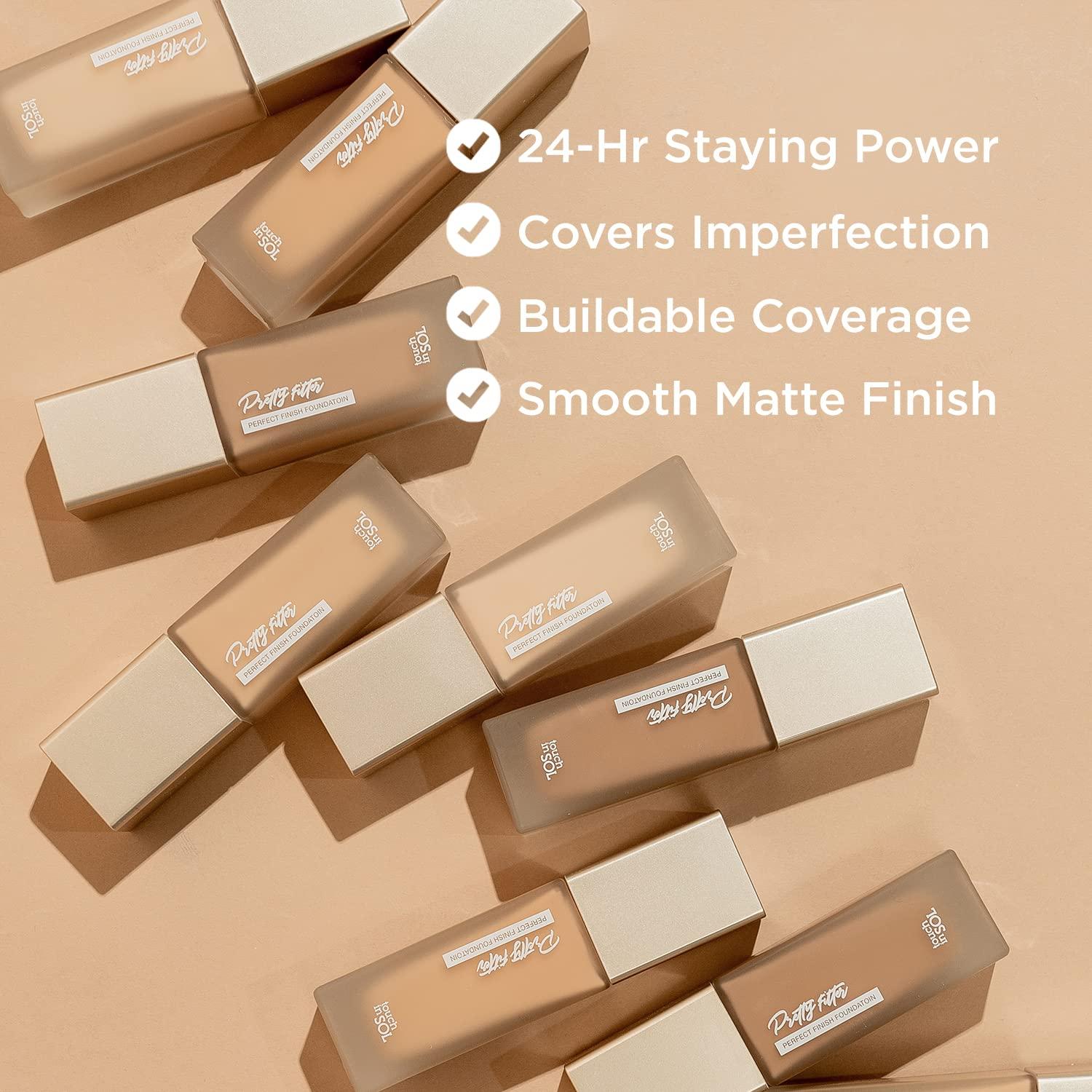 Touch in Sol TOUCH IN SOL Pretty Filter Perfect Finish Foundation for Flawless, Natural Look - Lightweight and Full-Coverage Matte Base for All Skin Types, 1.18 fl.oz. (#3 Medium Tan)