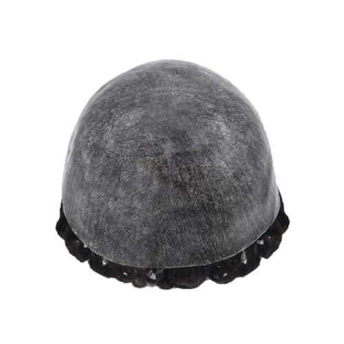 Curve Hair Men Weave Hair Unit Afro Curl Toupee for Black Men 100% Human Hair Loose Curly Mens Hair System Replacement Afro 360 Waves Curly Man Unit (8\'\'X10\'\', 1B Off Black 25mm Curl)