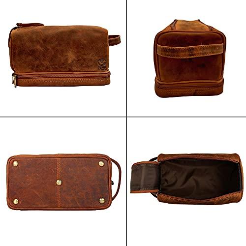 RUSTIC TOWN RUSTIC TOWN Handcrafted Real Leather Toiletry Bag Combo - The Best Masculine Travel Gift For Men Women