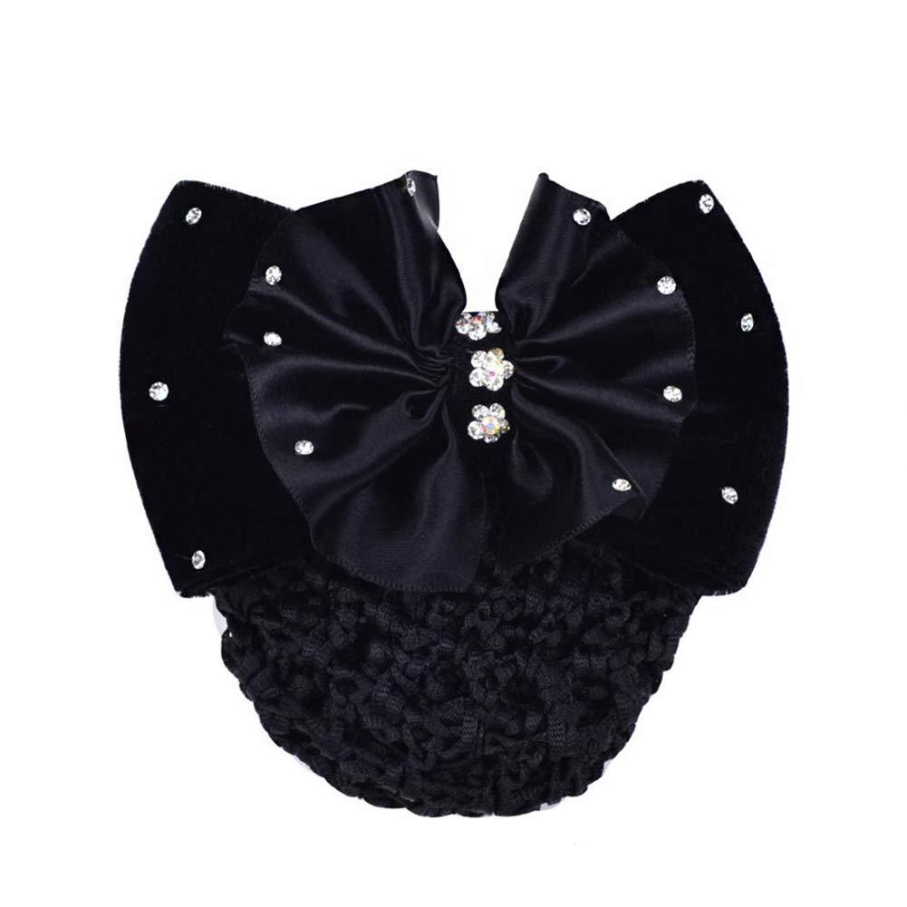 ericotry 1Pcs Women Girls Rhinestone Satin Bowknot Barrette Decorative Hair Clip Hair Bun Cover Snood Net for Nurse Bank Worker Restaurant Stewardess (Black)