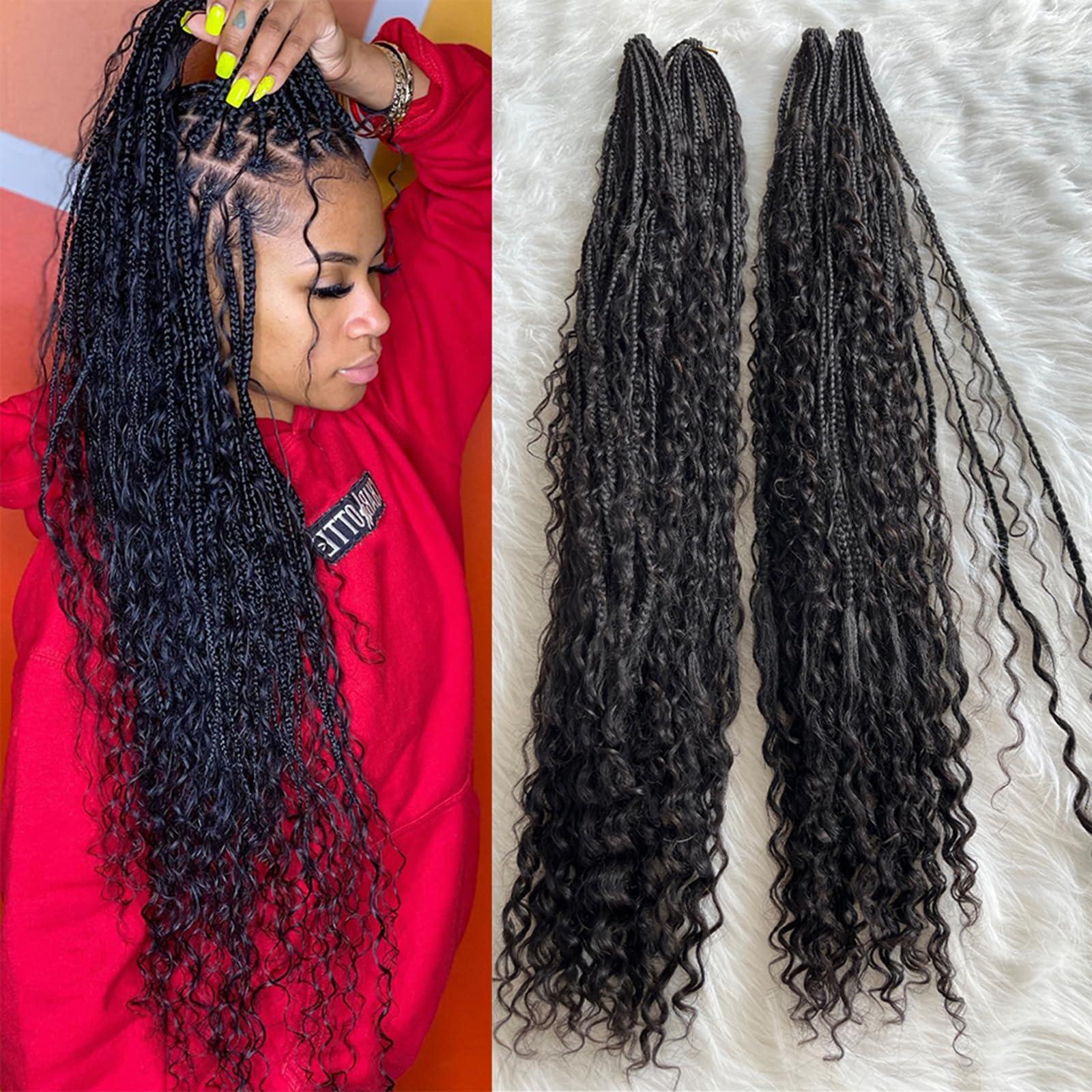 CHARMING YOU Boho Box Braids Crochet With Human Hair Curls Synthetic Braiding Pre-looped Goddess Hair Extensions Boho Knotless Braids for Women 18 Inch 40Strands
