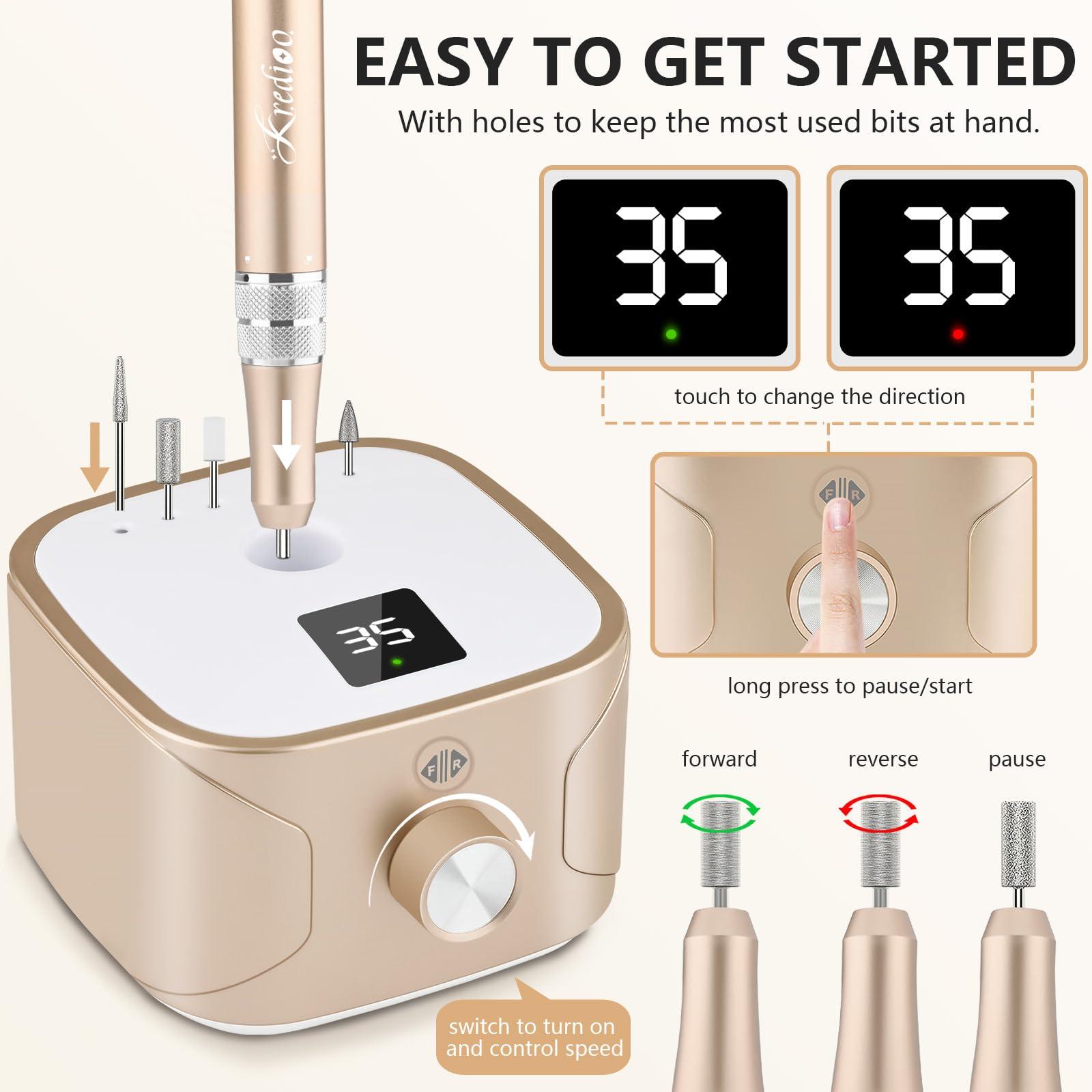 Kredioo Kredioo Electric Nail Drill 35000RPM Professional Manicure Machine Kit for Acrylic Nails Remove Gel Polish Thick Toe with 11 Bits Easy Build-in Bit Holder Twist Lock Changing Bit Valentine\'s Day Gift