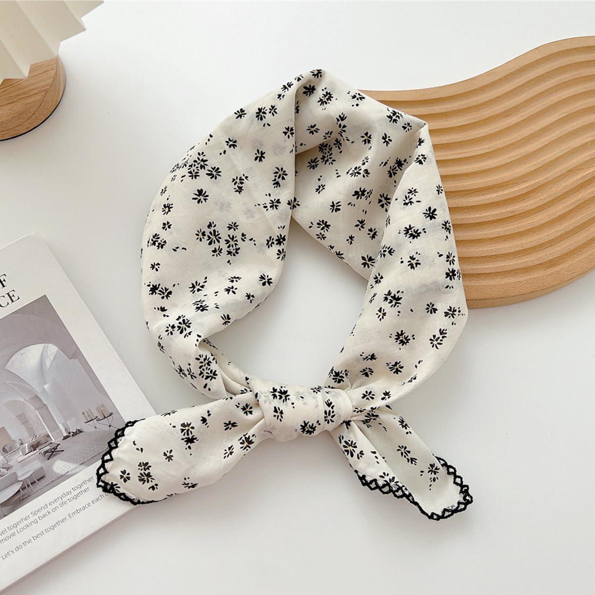 Pemilosci Pemilosci Large Cotton Bandana Headband, Head Wrap, Protective Coverage, Hair Neck Scarf for Women 28 x 28 inch (S32-Dot Floral - White