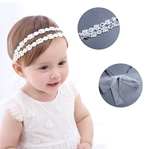 Flohayo Flohayo Baby Girl lace Headbands Super Elastic Cotton Toddler Hair Band, Newborn Infant Toddler Soft Stretchy Hair Band for Baby Shower Baptism Wedding Party Hair Accessory