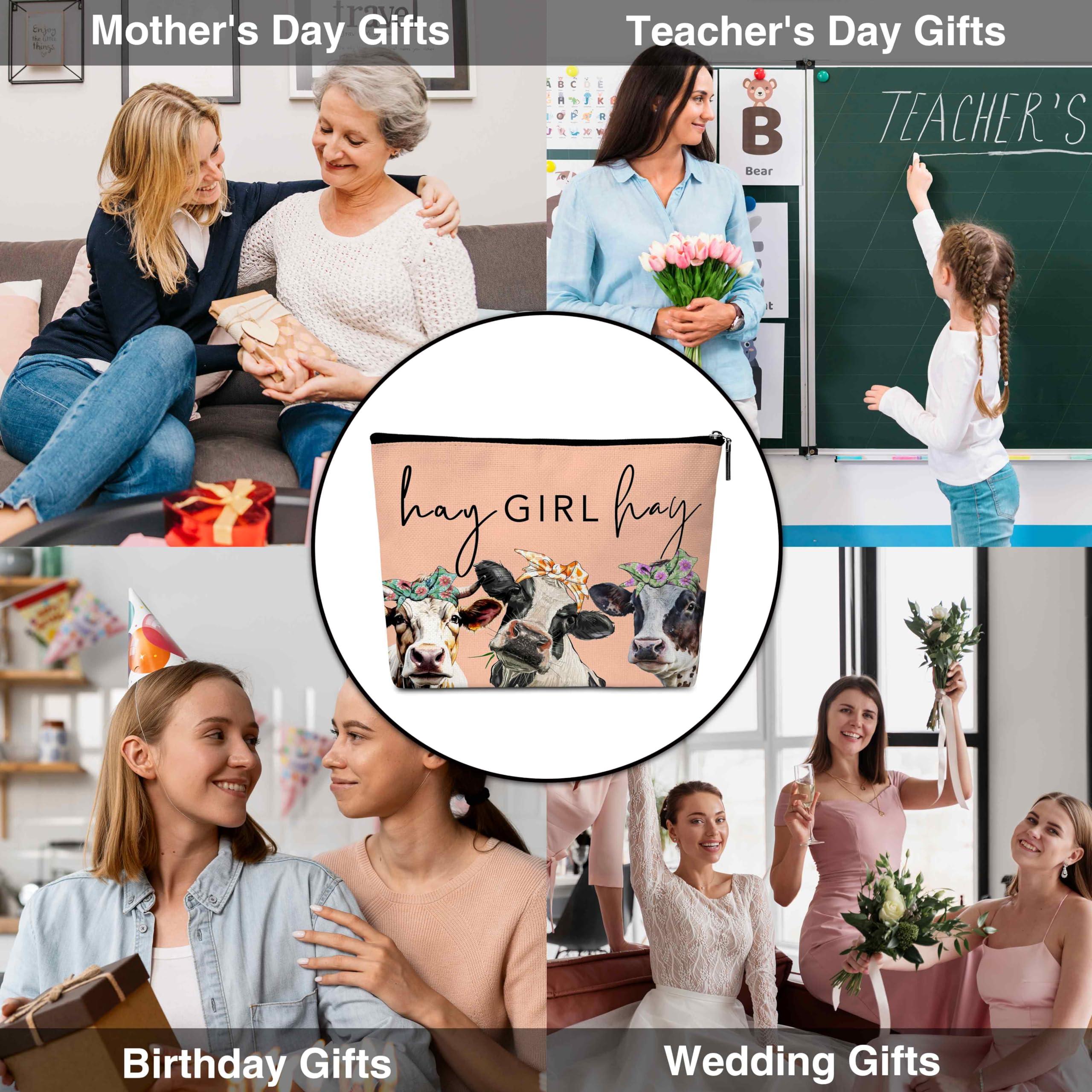 Beshoul Cow Print Stuff Cow Gifts Makeup Bags for Women, Large Capacity Travel Cosmetic Bag with Zipper, Small Makeup Pouch Cute Cow Accessories - B06