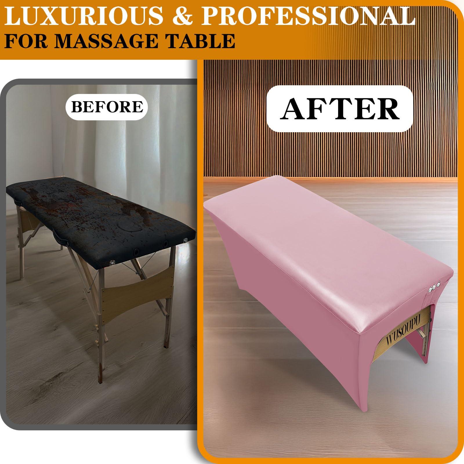 WUSOUPU Wipeable Lash Bed Cover PU Leahter Massage Table Cover with Storage Pocket, Reusable Massage Bed Cover Pink Spa Bed Cover High Elasticity Wax Bed Cover for Esthetician (6FT, Pink)