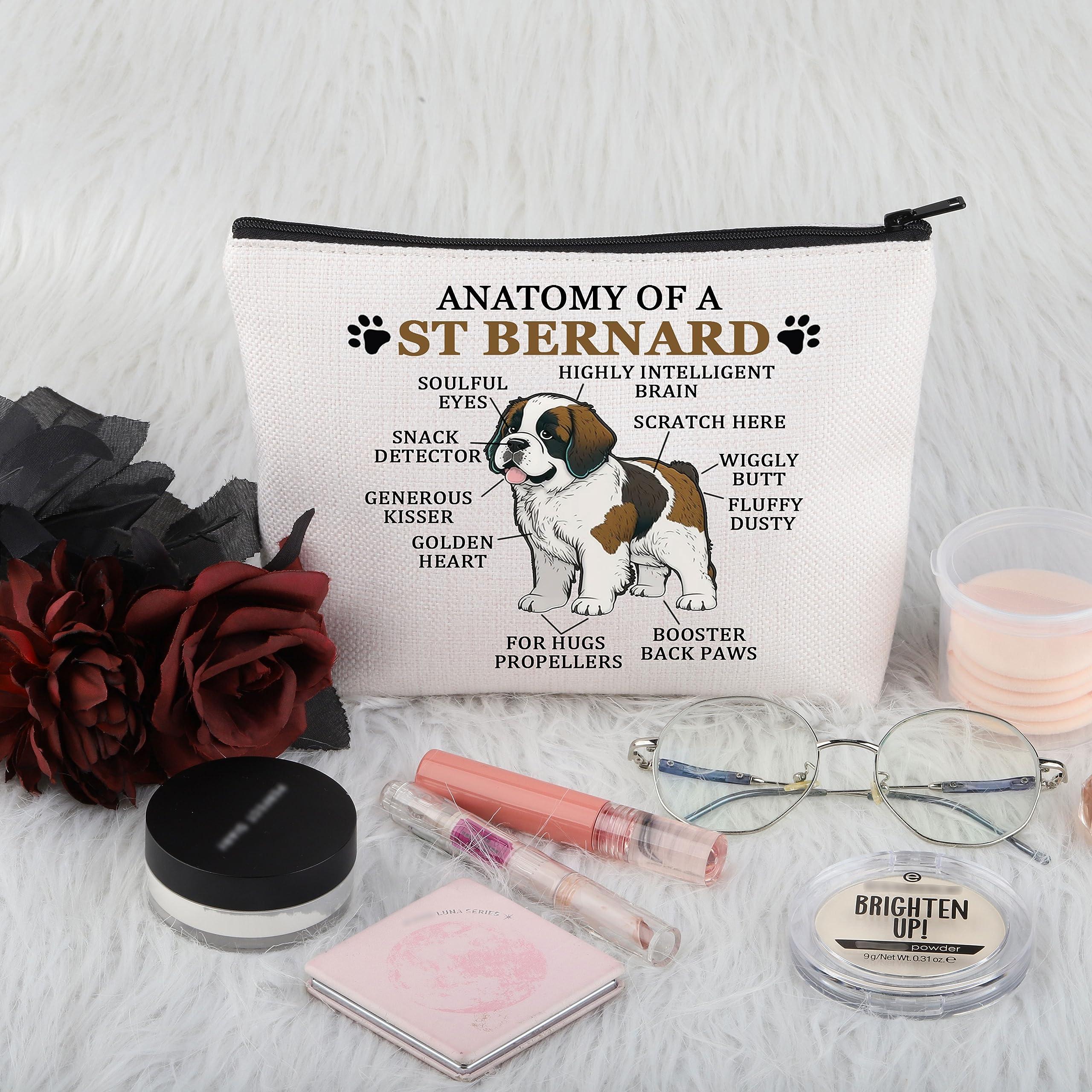 PWHAOO PWHAOO Saint Bernard Lover Gift Anatomy Of A St Bernard Makeup Bag Saint Bernard Owner Cosmetic Bag St Bernard Mom Gift Dog Lover Gift (Anatomy Of A St Bernard M)