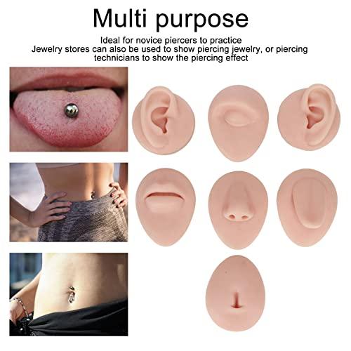 JTLB JTLB Body Piercing Kits, Silicone Piercing Body Model Soft Silicone Ear Mouth Nose Eye Tongue Navel Model with Display Rack for Piercing Practice (Medium Skin Color)