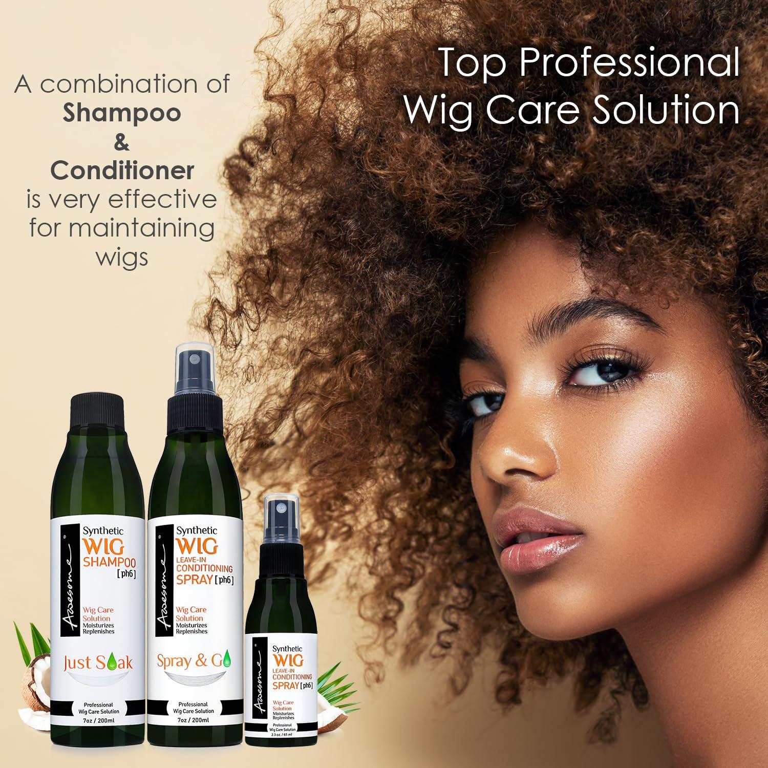 Awesome Awesome Synthetic Wig Shampoo and Leave in Conditioner Spray: pH6, Premium Set of 2, Revitalizes Synthetic Wigs, Contains Coconut Oil (7 fl oz)