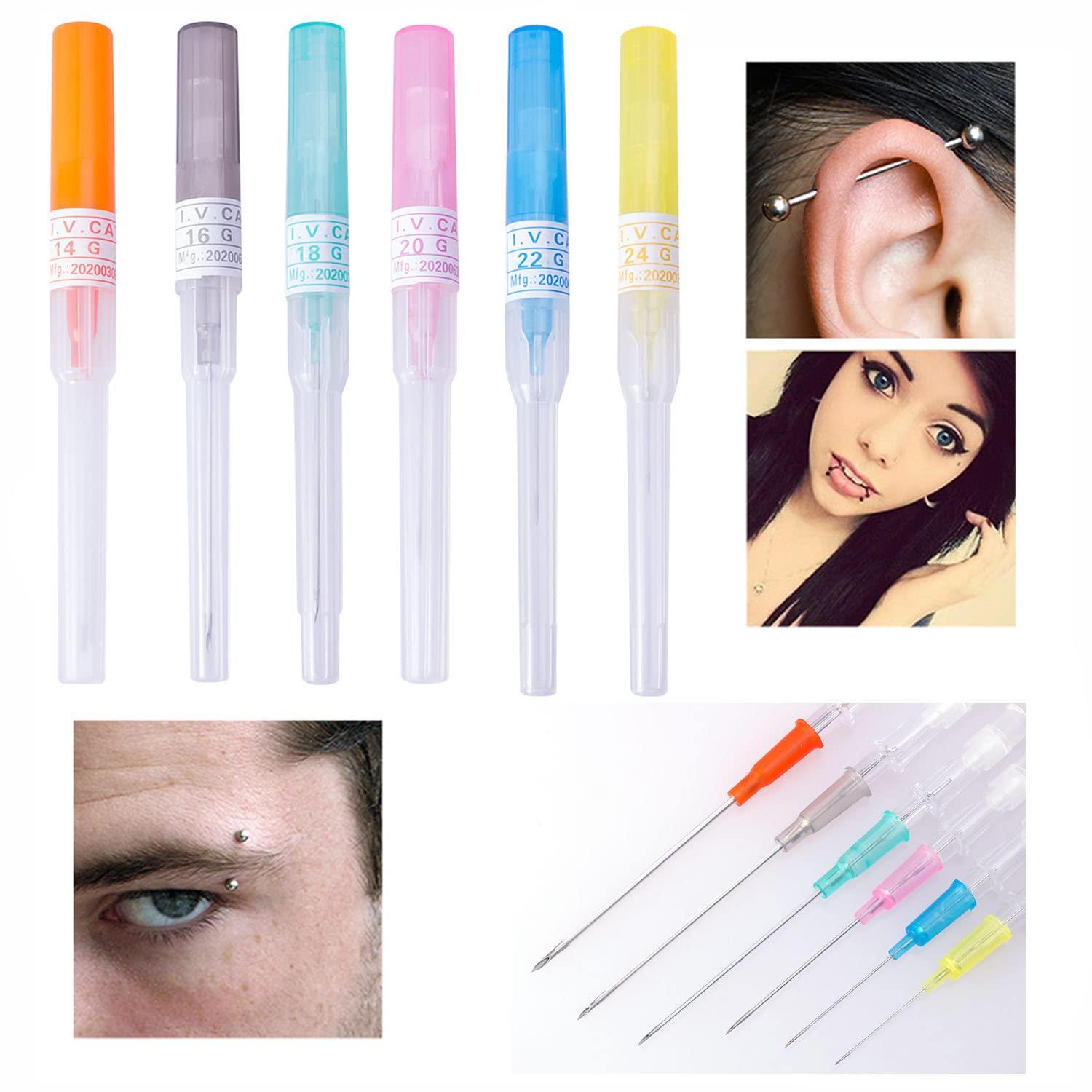 nLn Hope 100pcs Catheter Piercing Needles, Body Piercing Needle IV Catheter Needles 18G Disposable Sterile Ear Nose Piercing Needle Stainless Steel Hollow Needles for Lip Tongue Belly Navel