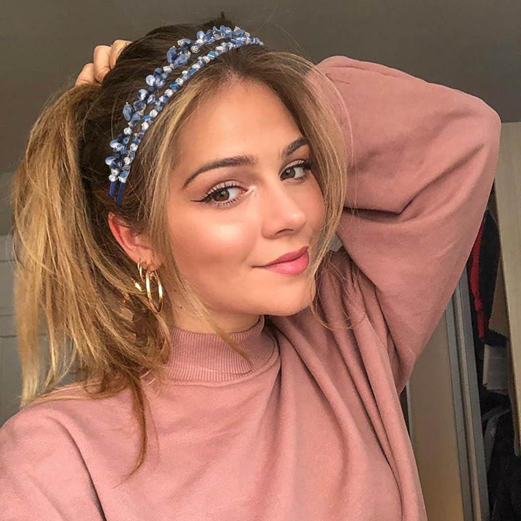 Urieo Urieo Crystal Double Layer Head Band Rhinestone Hair Bands Decorative Thin Headbands Party Prom Hair Accessories for Women