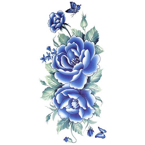 TAFLY TAFLY Butterfly Large Peony Flower Body Art Waterproof Temporary Tattoo Transfer Sticker 5 Sheets (blue)