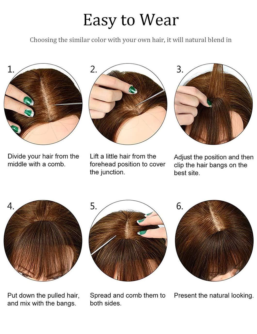 SSJFZM Clip In Hair Bangs Hairpiece Synthetic Fake Bang Hair Piece Clip In Hair Extension Air Bangs Clip On Bangs Black Brown D05-12 6inches