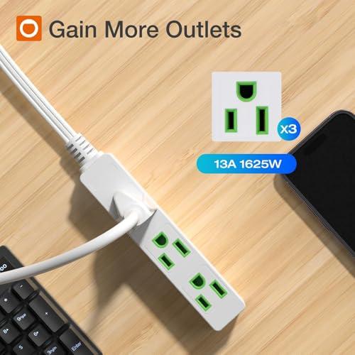 addlon addlon Flat Plug Power Strip with Ultra-Thin Wall Plate, 6 FT Flat Extension Cord with 3 Standard 13A 1625W Outlets, Electrocution Protection, Includes 2 Sets of Fixing Clip, ETL Listed