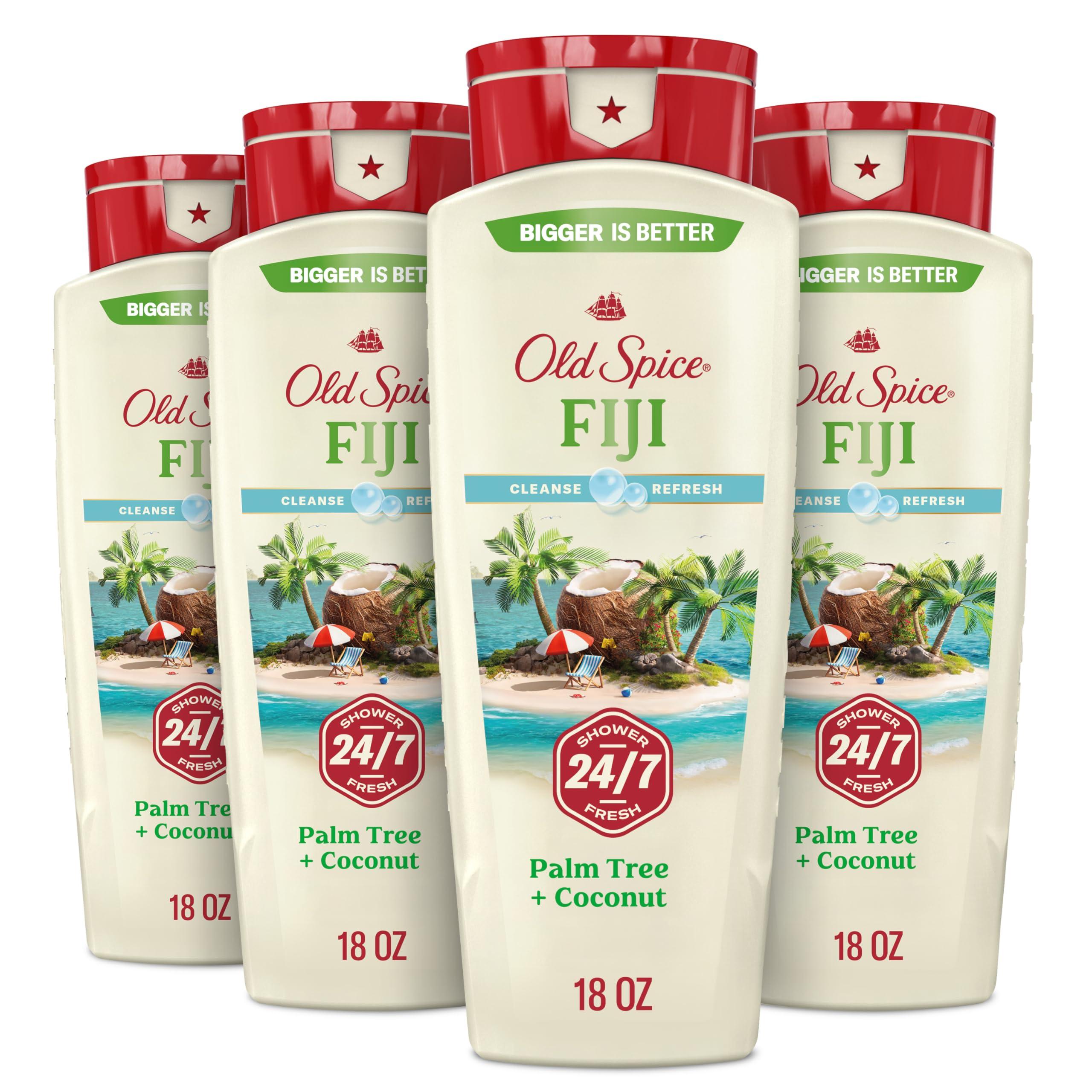 Old Spice Old Spice Body Wash for Men, 24/7 Shower Fresh with Long Lasting Scent, Fiji with Palm Tree Scent, 18 fl oz (Pack of 4)