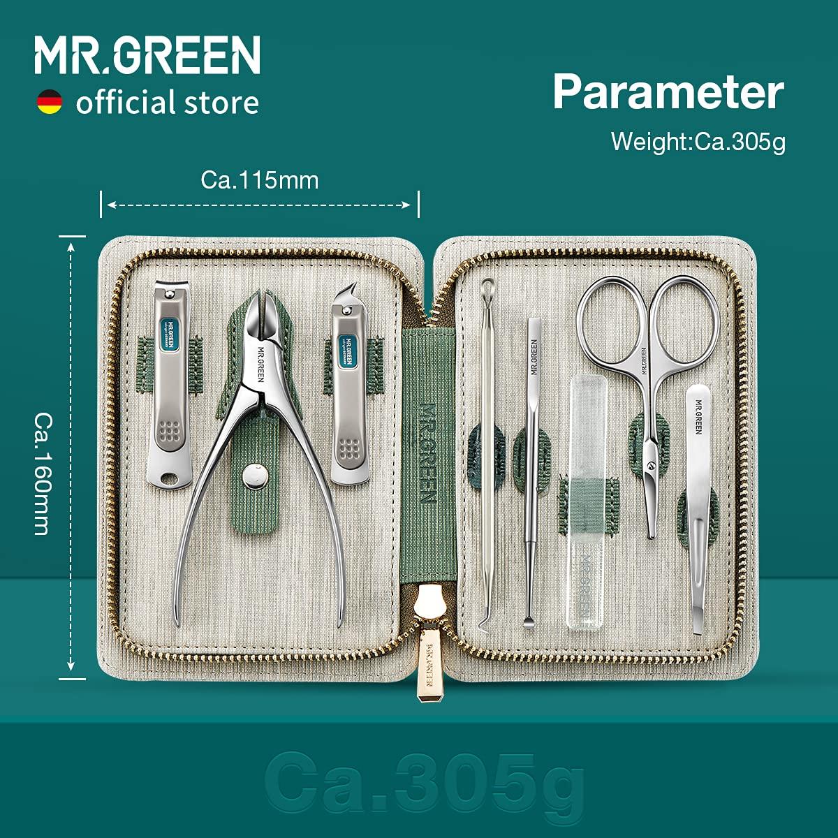 MR.GREEN MR.GREEN Manicure Sets Pedicure Kits Stainless Steel Nail Clipper Personal Care Tools with PU Leather Case (Green)