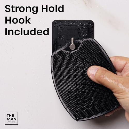 Vanibiss The Man Body Scrubber & Hook - Silicone Body Scrubber for Men - Shower Scrubber for Men - Silicone Body Buffer Hygienic & Easy to Clean - Soft Bristles & Non-Slip Handle - Body Washing Brush (1 Set)