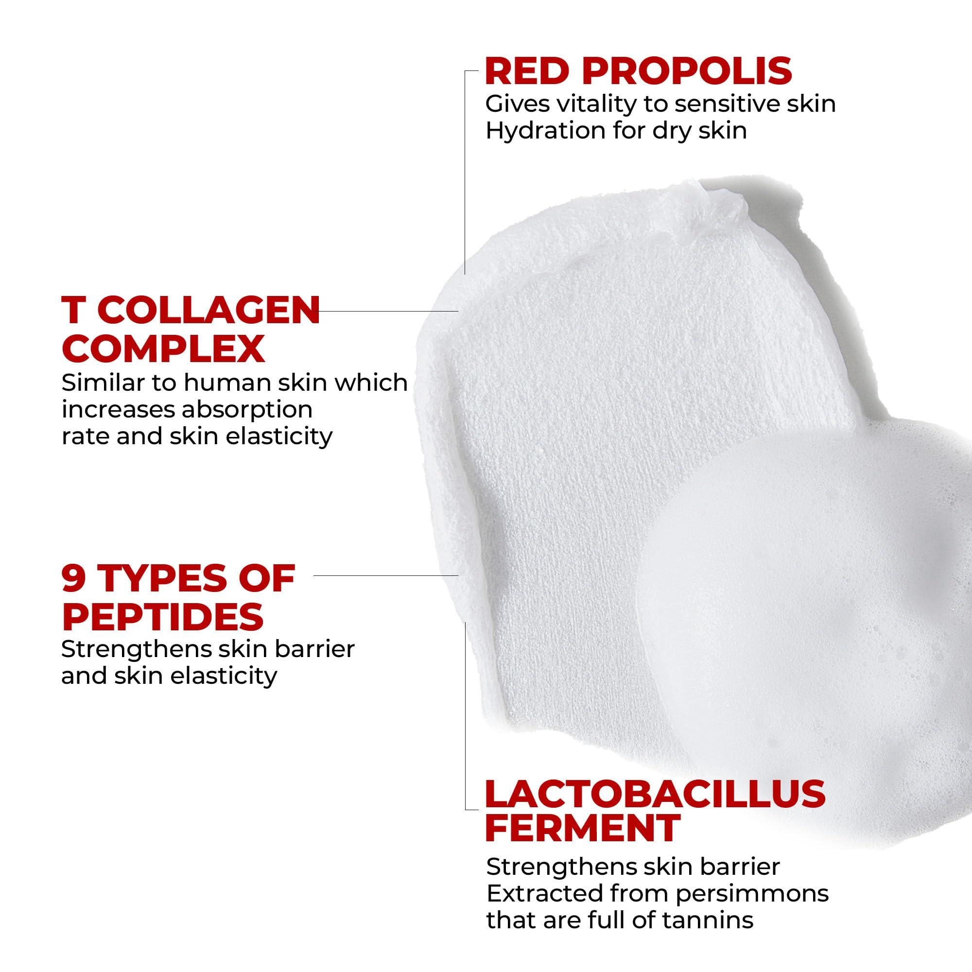 MDP MDP+ RED LACTO COLLAGEN CLEAR 2.0, Peptide, Deep Pore Cleansing, Hydrating|4.05oz/120ml,Pore Tightening, Hydrating Cleanser, Daily Moisturizing Cleanser, Foaming Facial Wash