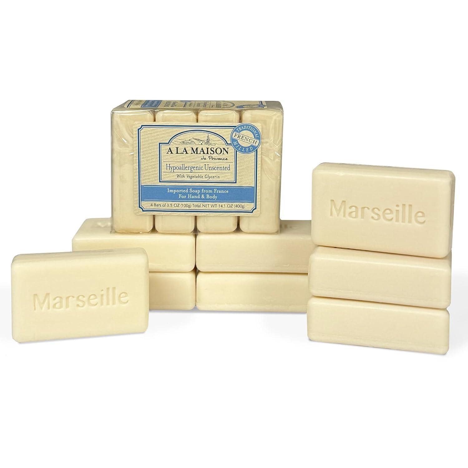 A LA MAISON A LA MAISON Hypoallergenic Unscented Bar Soap - Triple French Milled Natural Moisturizing Hand Soap Bar (12 Bars of Soap, 3.5 oz)