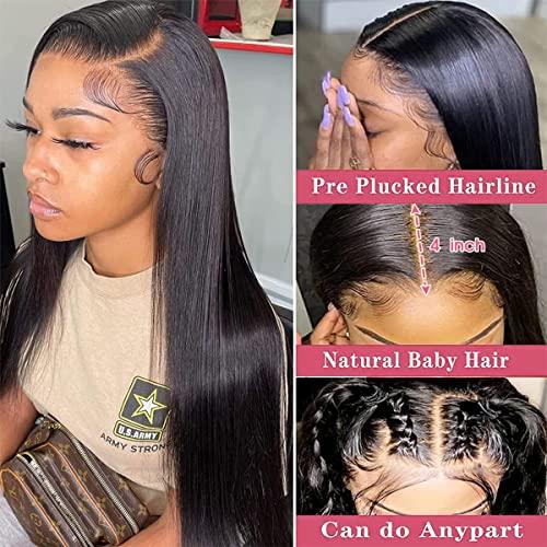 SUPERNOVA SUPERNOVA Straight Lace Front Wigs Human Hair 13x4 Lace Front Wigs For Black Women Human Hair Natural Black Wig Human Hair Preplucked Glueless Wig Human Hair 180 Density Hair Wig (22 inches)