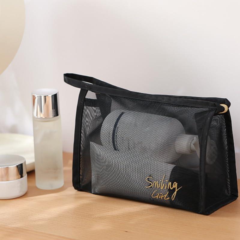 Fublazeze Fublazeze 1 Unit Black Mesh Makeup Bag, Small to Large Sizes, Zipper Pouch Ideal for Offices & Travel, Storage Bags, Toiletries Keeper, Cosmetic Caddy