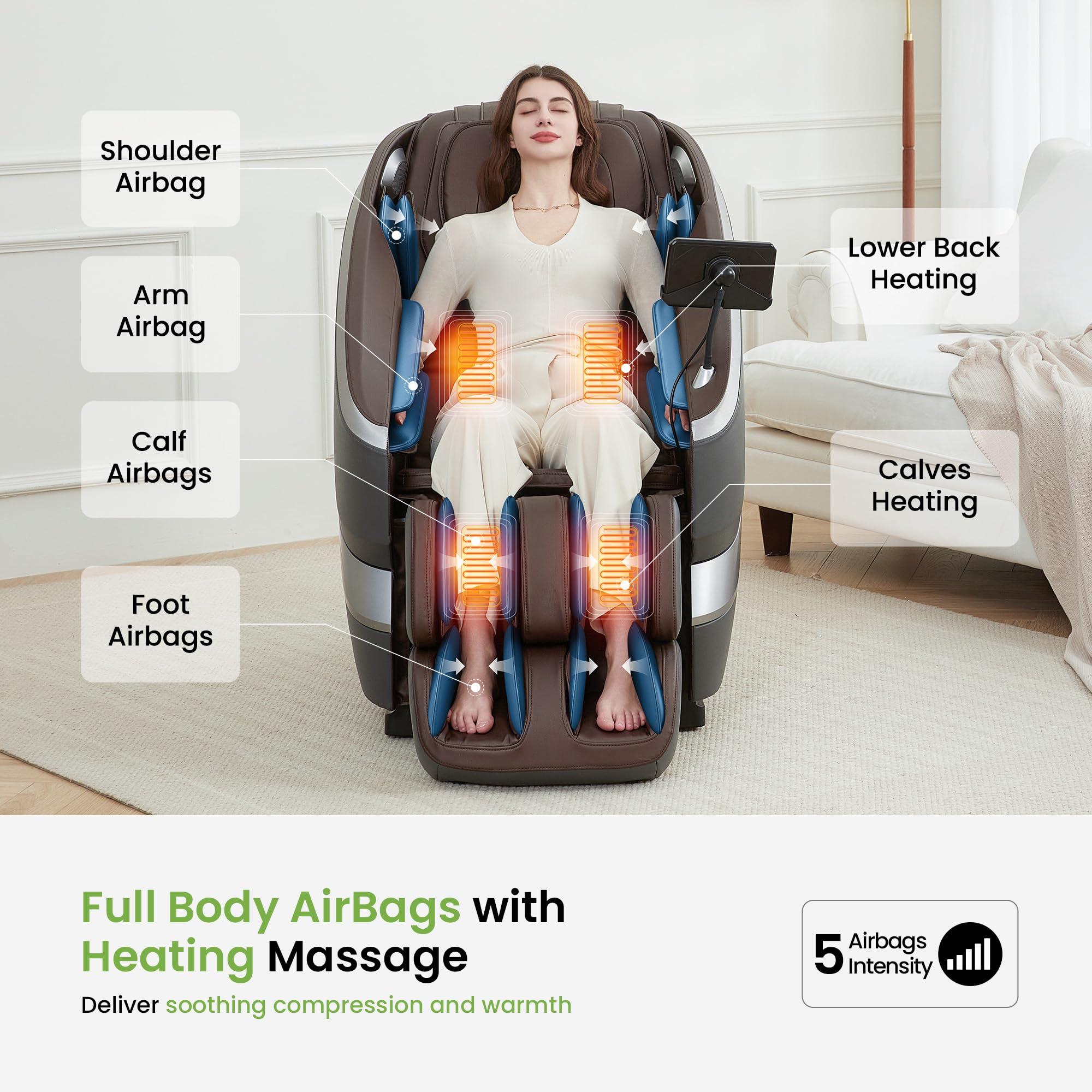 Real Relax Real Relax Massage Chair Full Body of Dual-core S Track, 12 Auto Modes, Back and Calves Heating, Zero Gravity Massage Recliner Chair, FS01 Brown