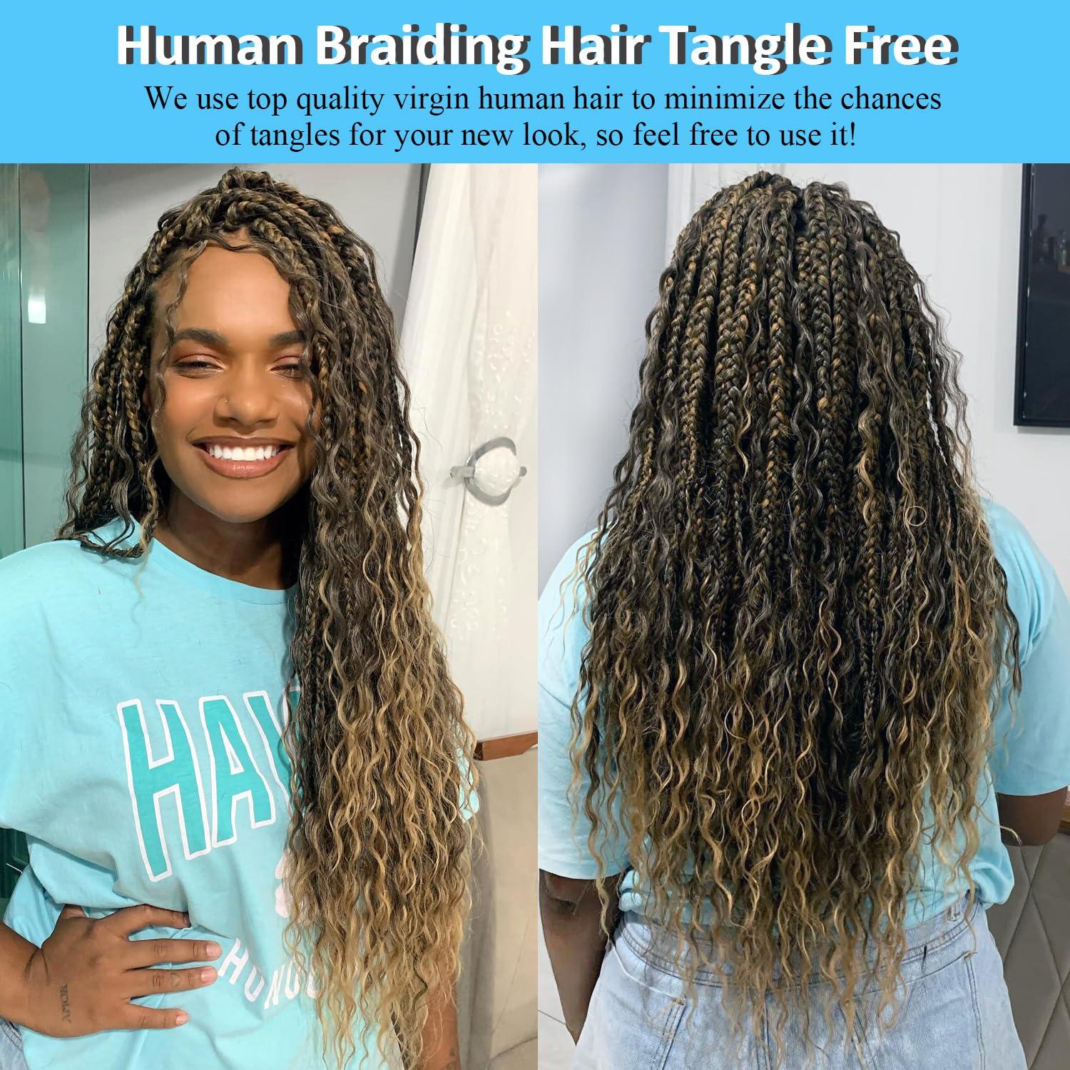 djd 4/27 Human Braiding Hair For Boho Braids 20 Inch 100g Highlight Blonde Human Hair Bulk Deep Wave 100% Curly Human Hair For Braiding Wet And Wavy Human Hair For Bohemian Braids Water Wave Human Hair