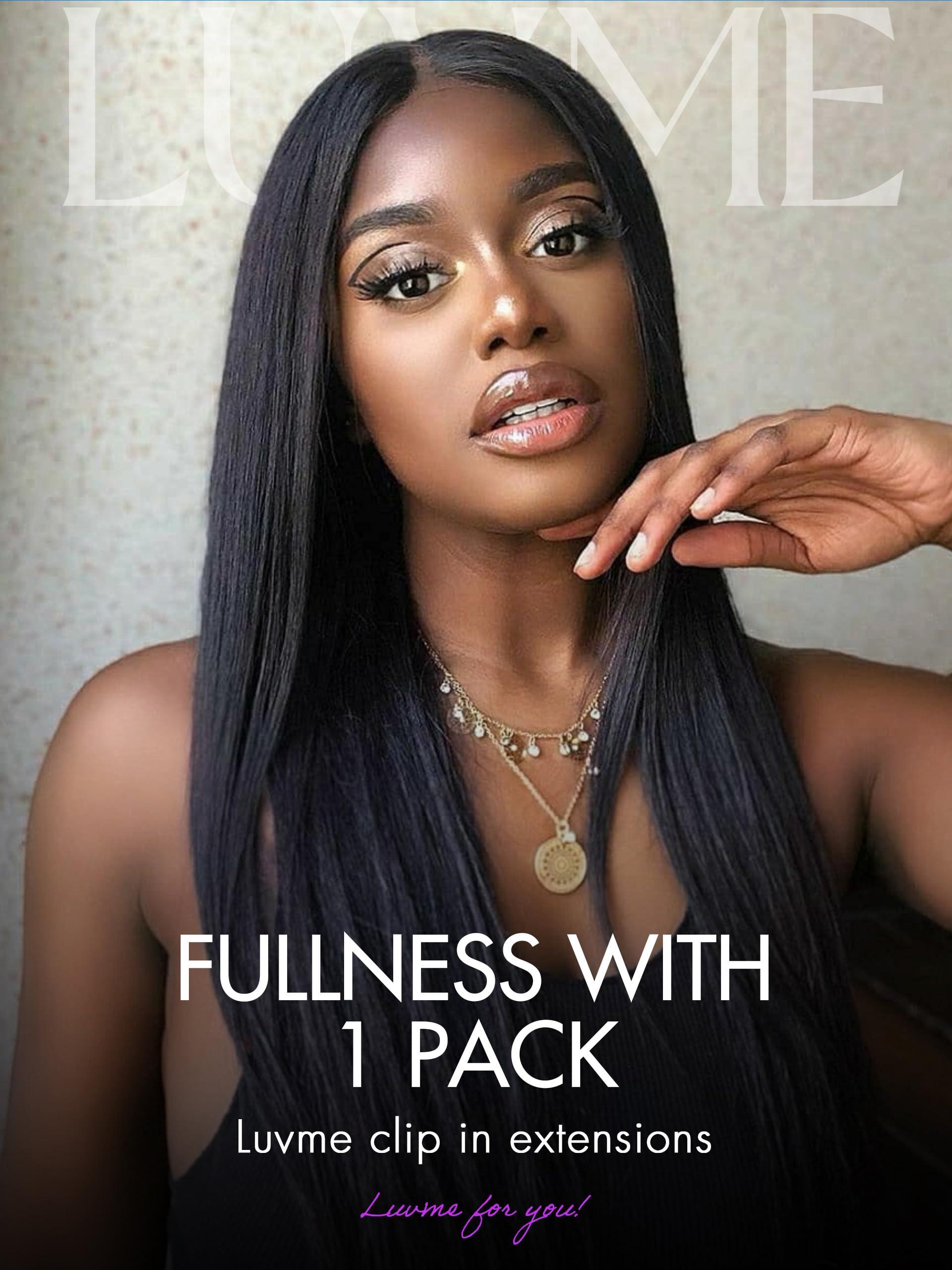 LUVME HAIR LUVME HAIR Yaki Straight Clip in Hair Extensions Real Human Hair, 24inch 135g 7Pcs, Black Hair Extensions, Remy Human Hair Extensions Clip ins for Women, Natural Human Hair