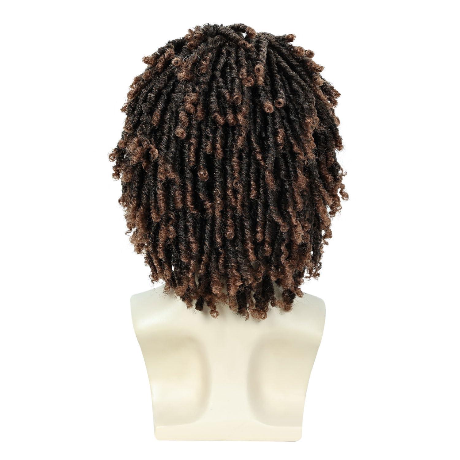 QUEENTAS QUEENTAS Dreadlock Wigs for Women and Men Short Curly Big Afro Braided Wigs Faux Locs Twist Braiding Synthetic Wigs (Black/Brown)