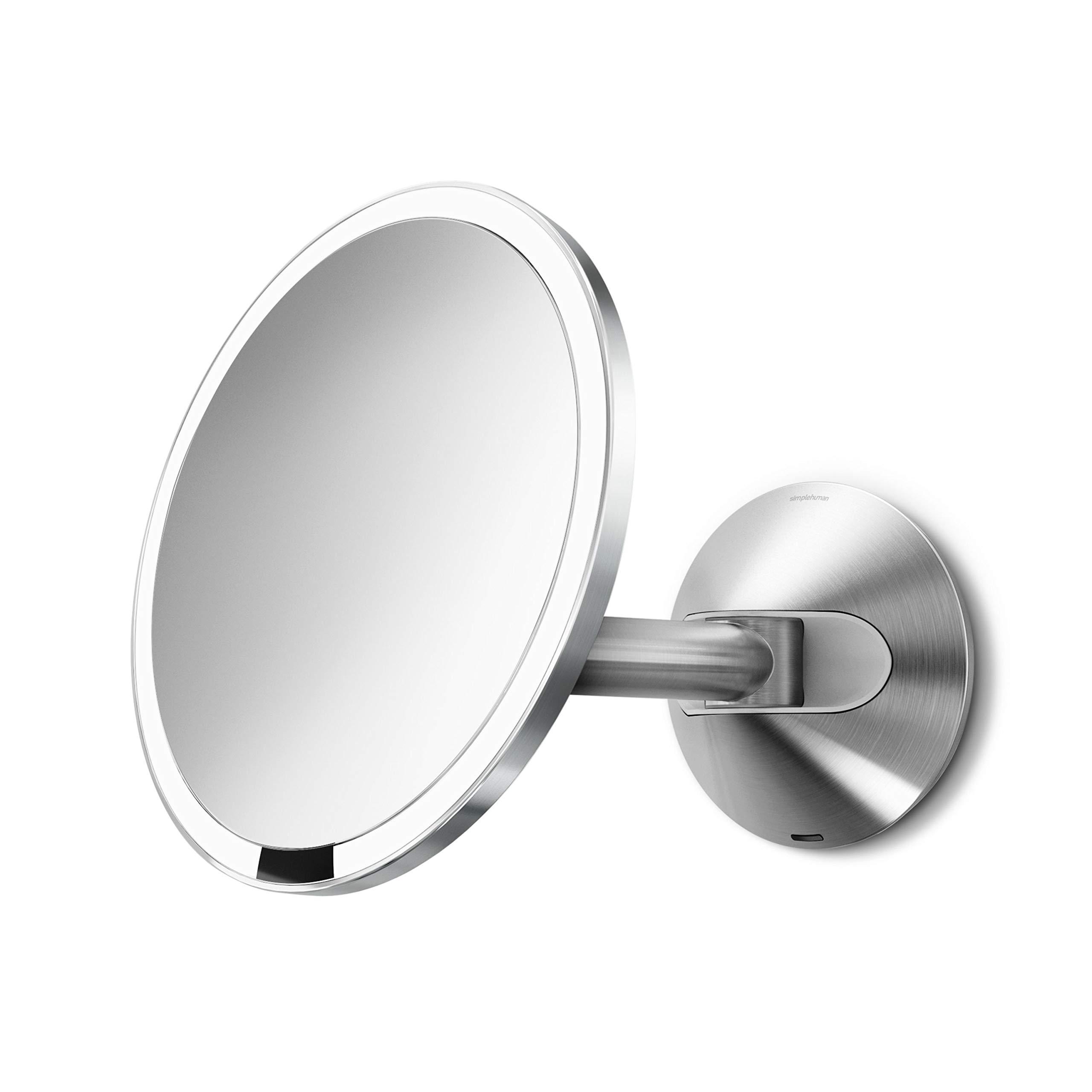 simplehuman simplehuman 8\" Sensor Makeup Mirror, Wall Mount, 5X Magnification, Hard-Wired (100-240v), Polished Stainless Steel