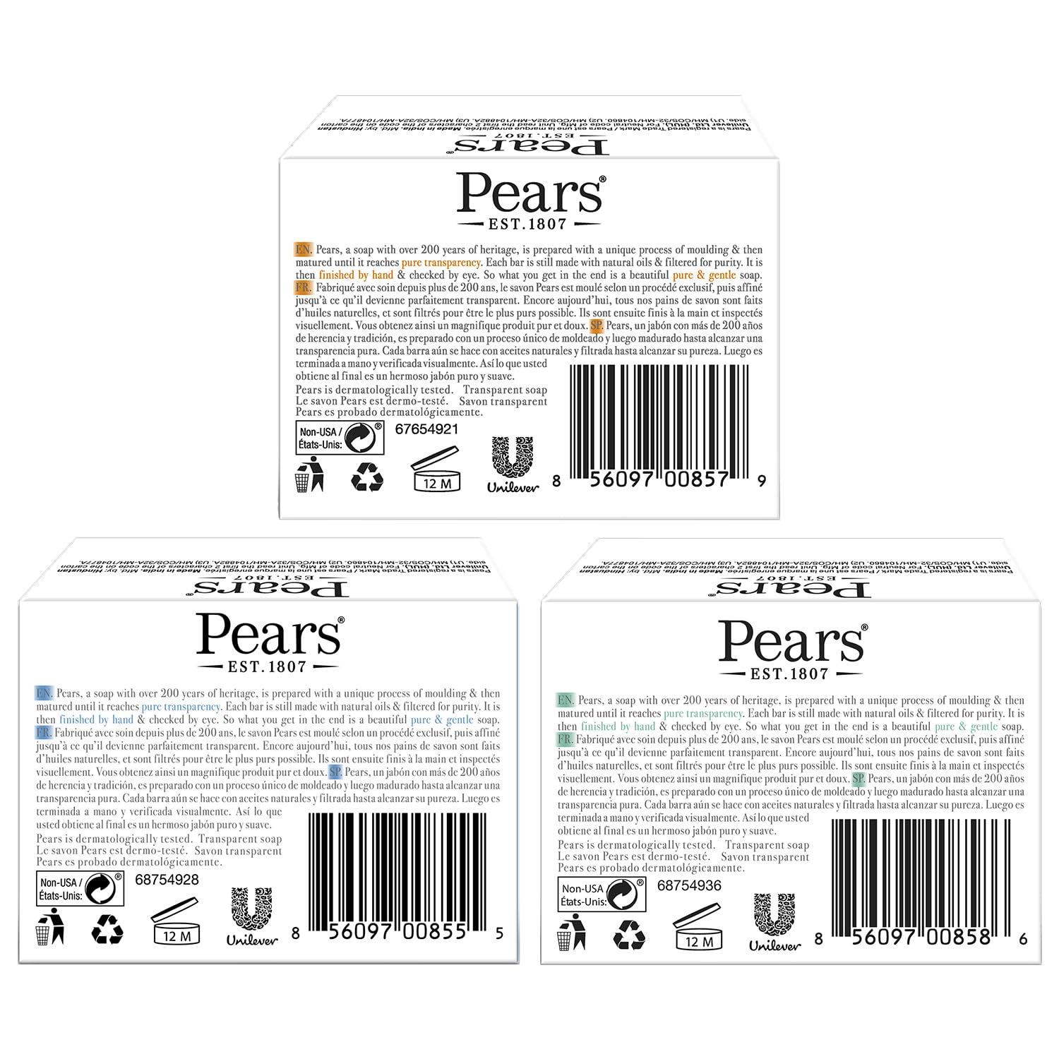Pear Pears Soap, Face & Body Soap, Variety 12-Pack Pure & Gentle Transparent Bar Soap Bundle, Moisturizing Glycerin Soap for Glowing Skin, Amber, Blue, and Green Soap Bars, 3.53 Oz Ea