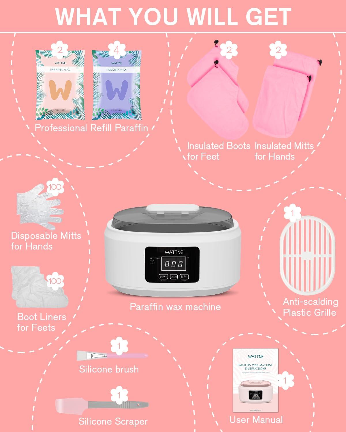 Wattne Paraffin Wax Machine for Hand and Feet -Paraffin Wax Warmer Moisturizing Kit Auto-time and Keep Warm Paraffin Hand Wax Machine for Arthritis (White)